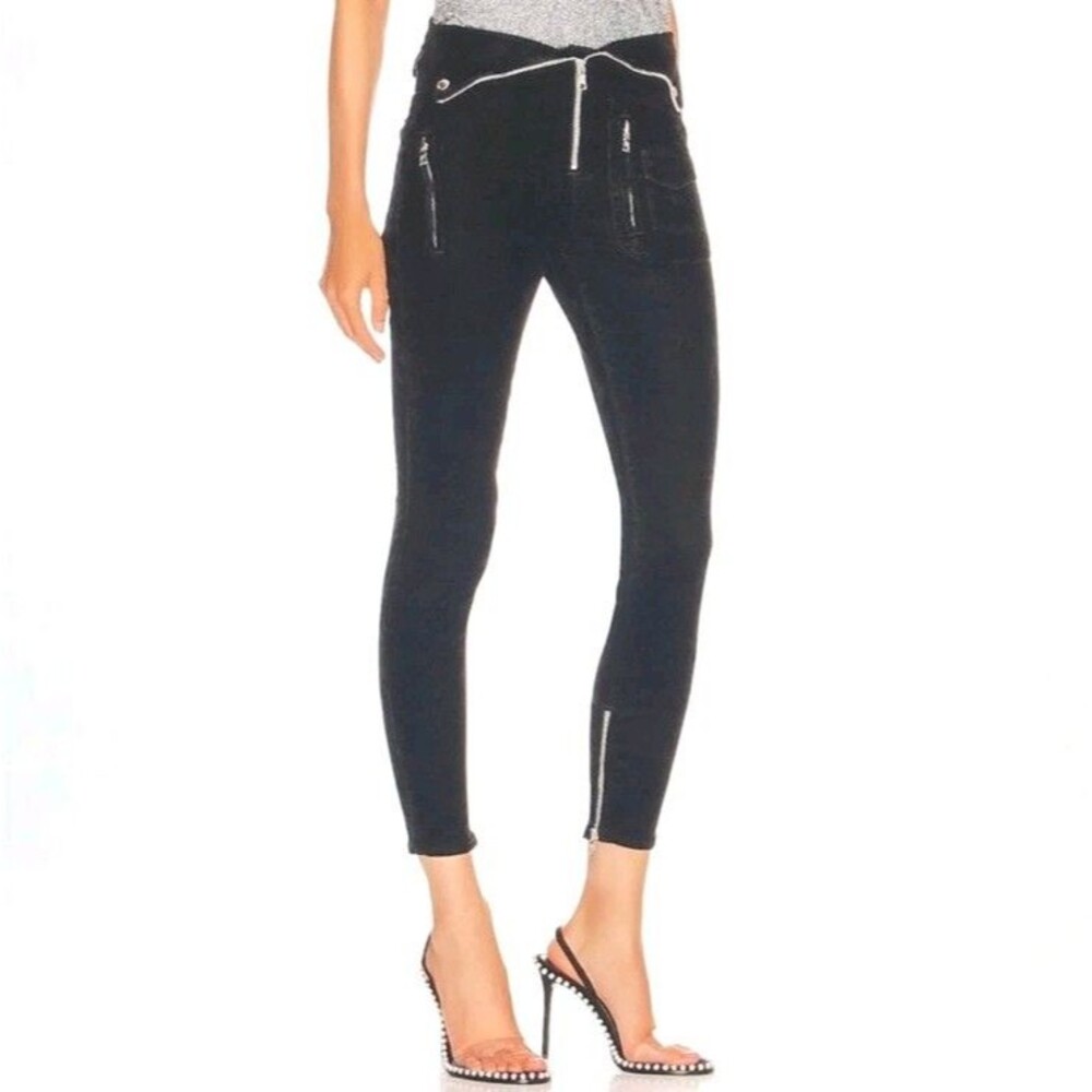 RTA Diavolina Moto Pant Sparkle Black Skinny Leg + Zips Size 26, Gothic